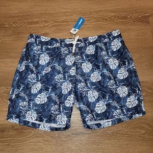 Bluewave Mens Swim Trunk Shorts Blue White Leaf Size XXL New